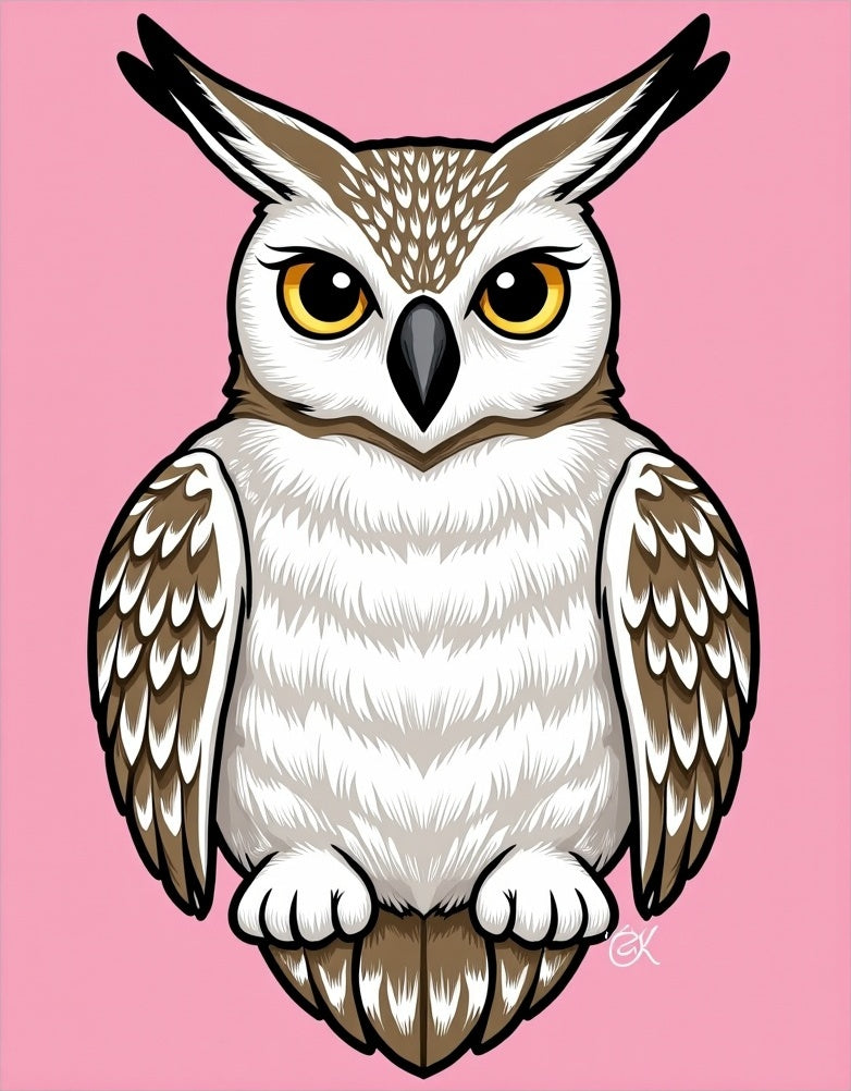 Cartoon Yellow Eyed Owl Pink Background Rug