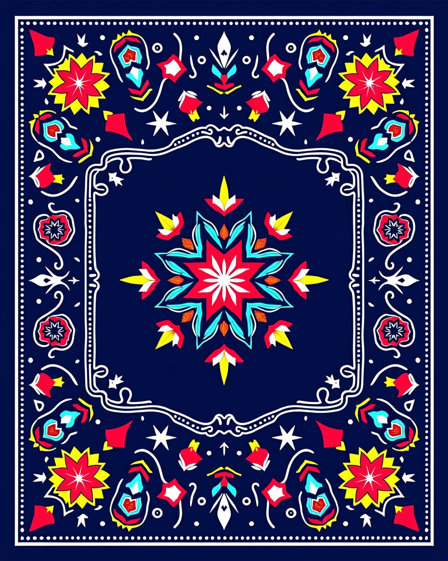 Vibrant Red Yellow Floral Medallion Rug