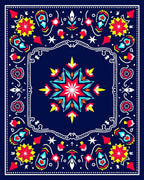 Vibrant Red Yellow Floral Medallion Rug