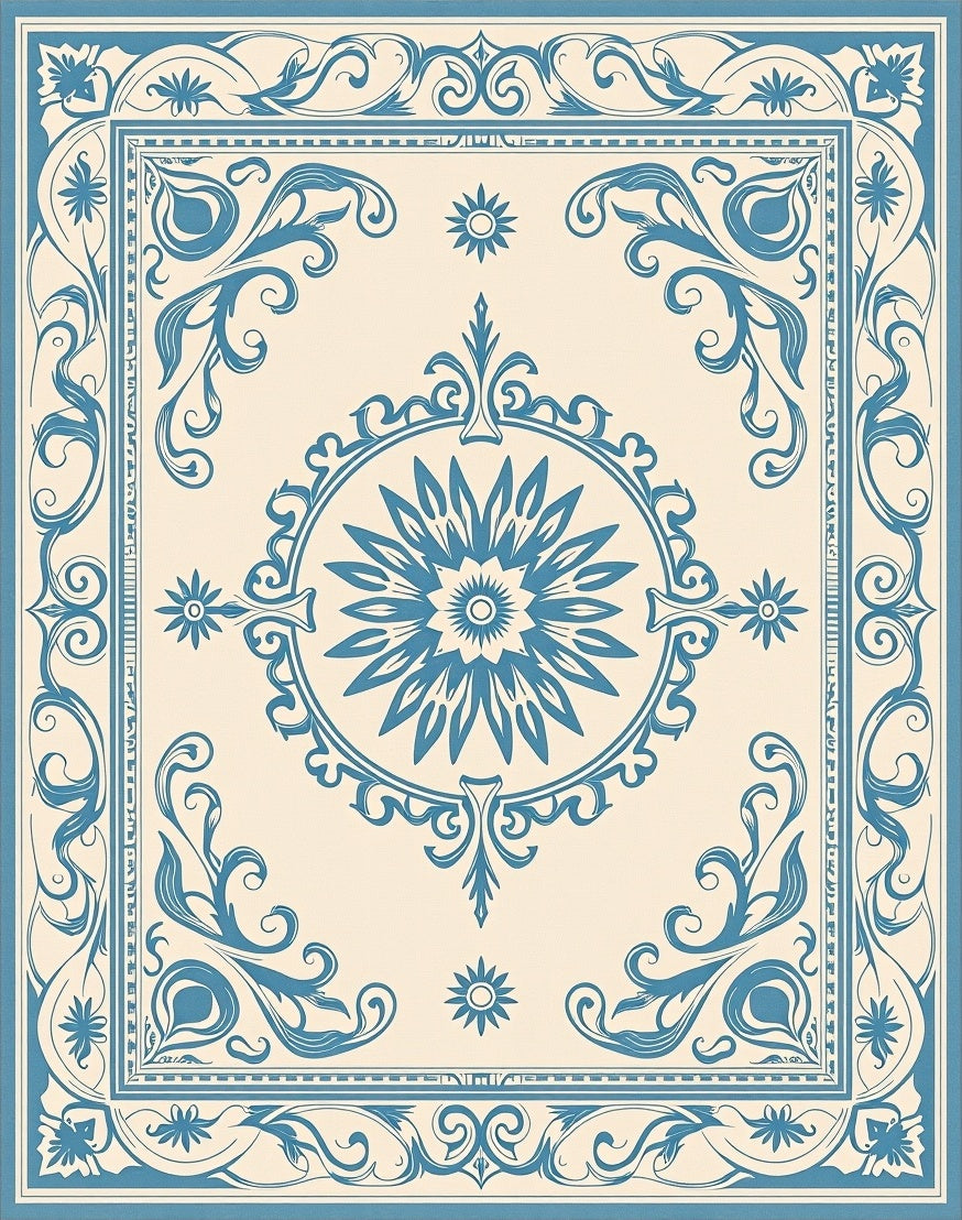Blue Floral Medallion Vintage Cream Rug