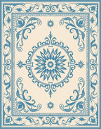 Blue Floral Medallion Vintage Cream Rug