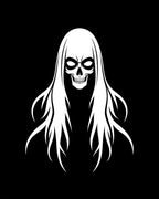 White Skull With Flowing White Hair Rug