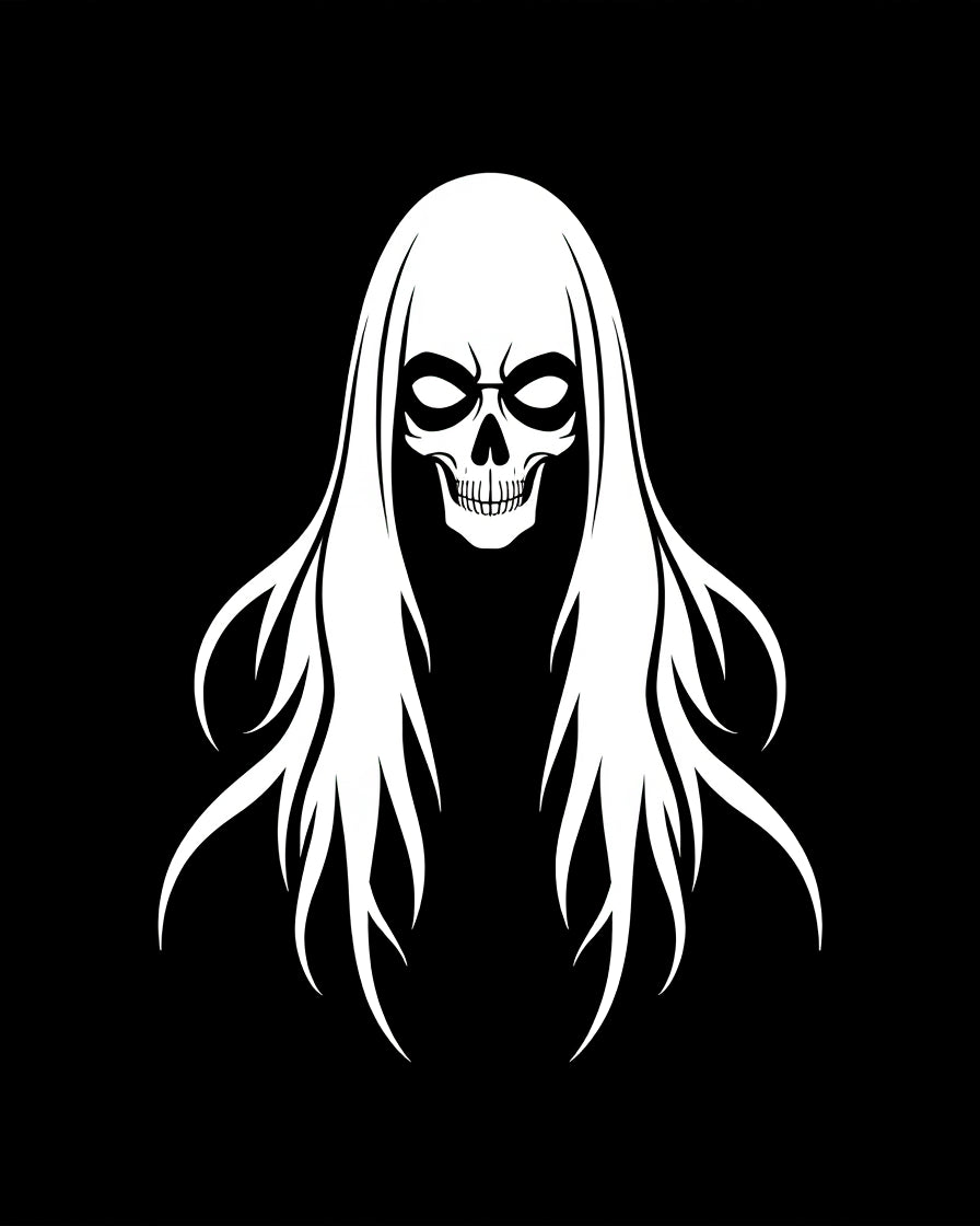 White Skull With Flowing White Hair Rug