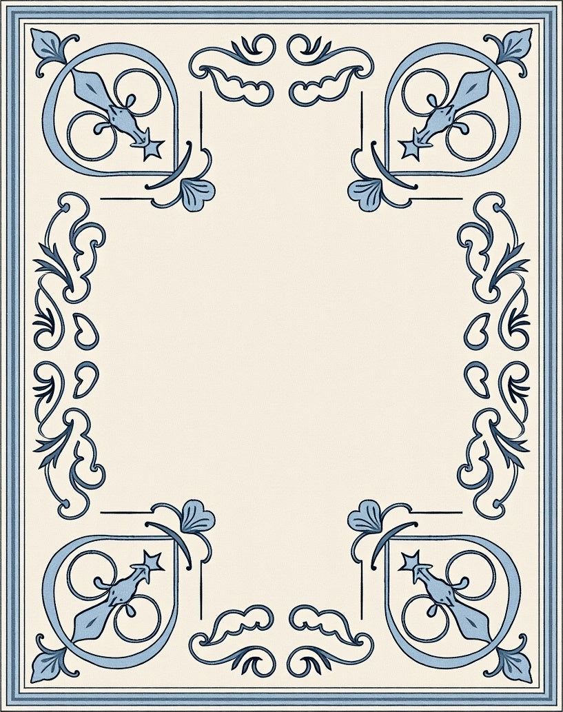 Light Blue Traditional Corner Scroll Rug