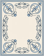 Light Blue Traditional Corner Scroll Rug