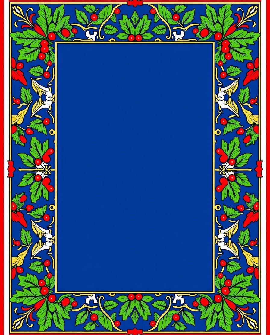 Royal Blue Red Green Holly Berries Rug