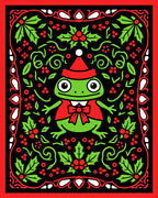 Festive Frog Holly Red Border Rug