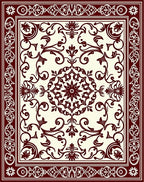 Ornate Crimson Vine Scrollwork Medallion Rug