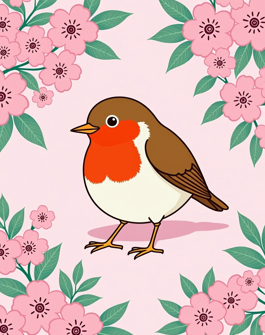 Robin With Pink Cherry Blossom Garden Rug