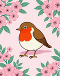 Robin With Pink Cherry Blossom Garden Rug