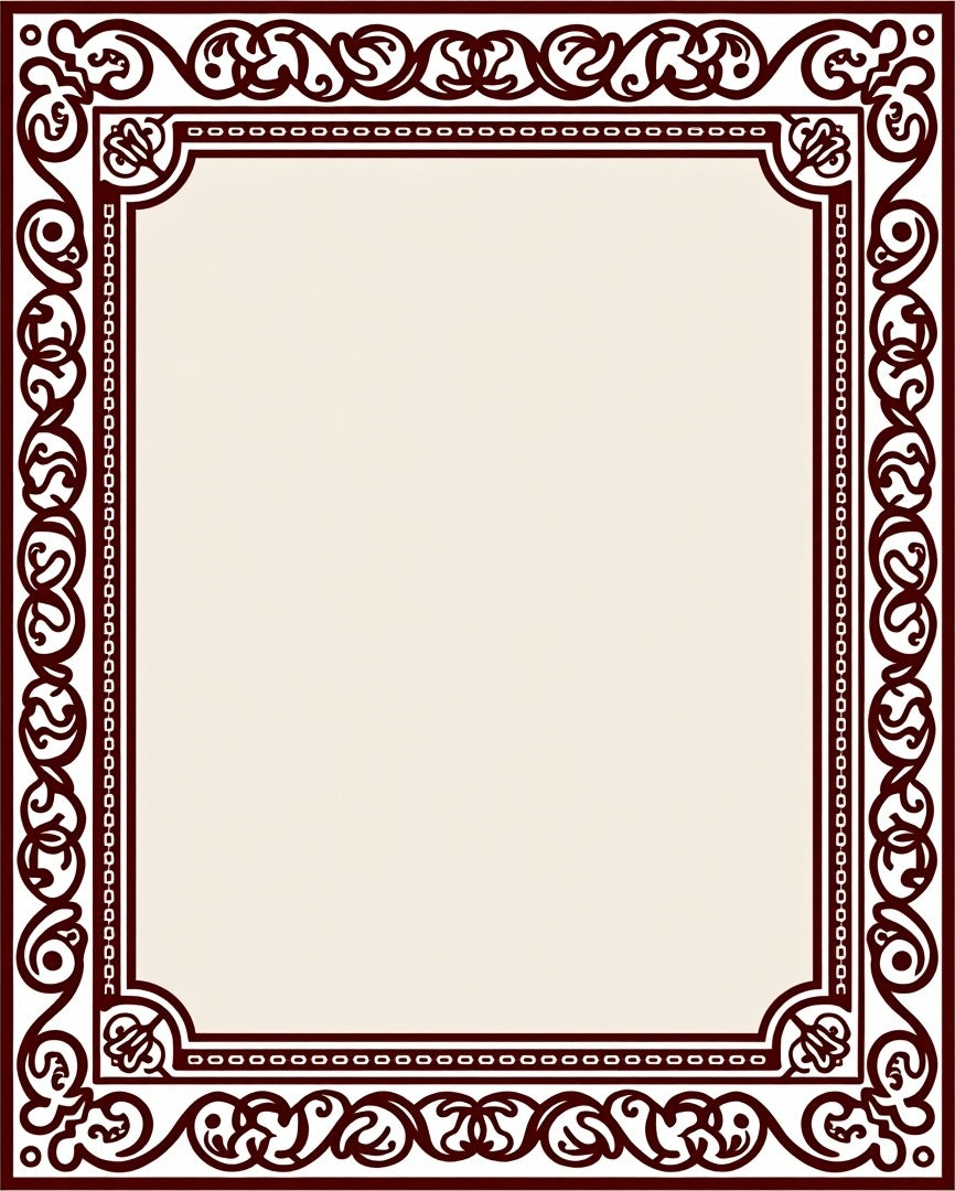 Deep Red Vintage Scroll Border Rug