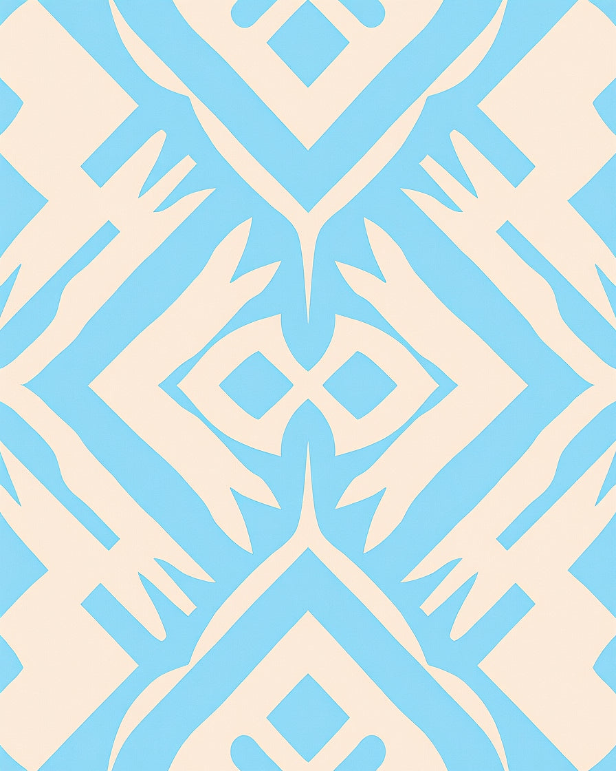 Light Blue Ivory Geometric Diamond Rug