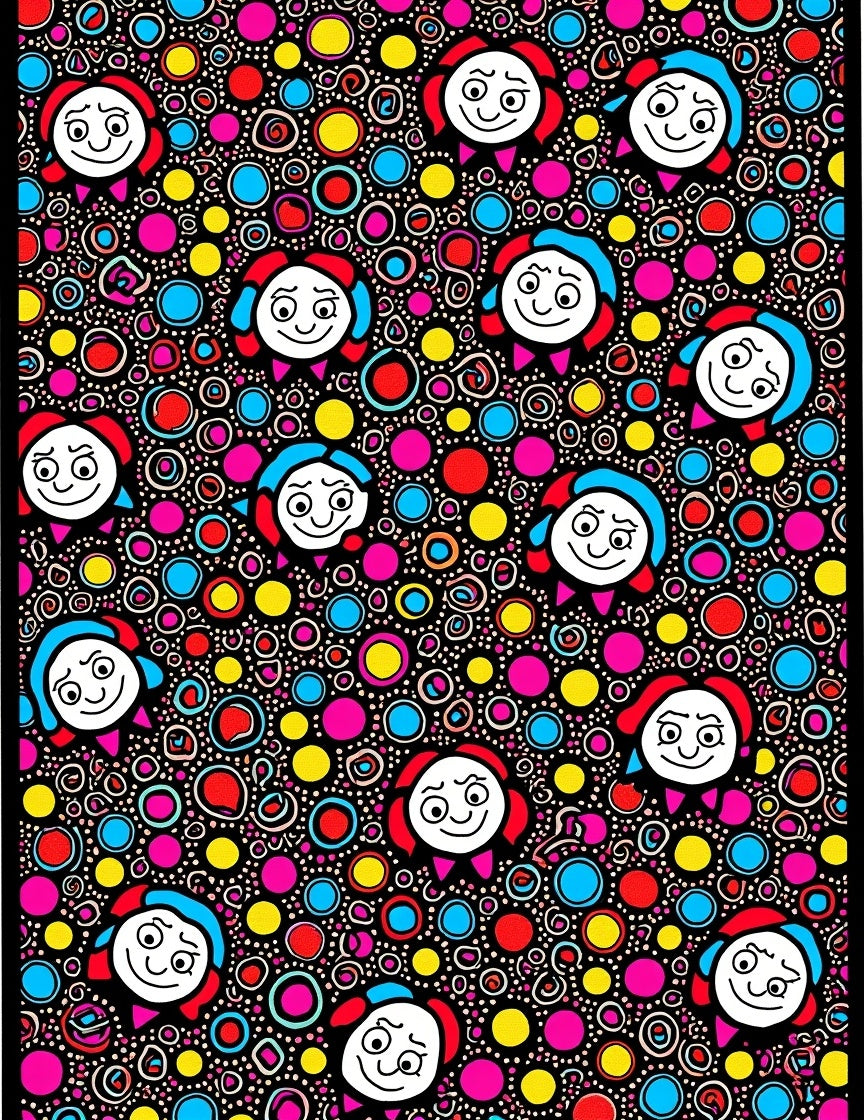 Whimsical Characters Colorful Polka Dot Background Rug