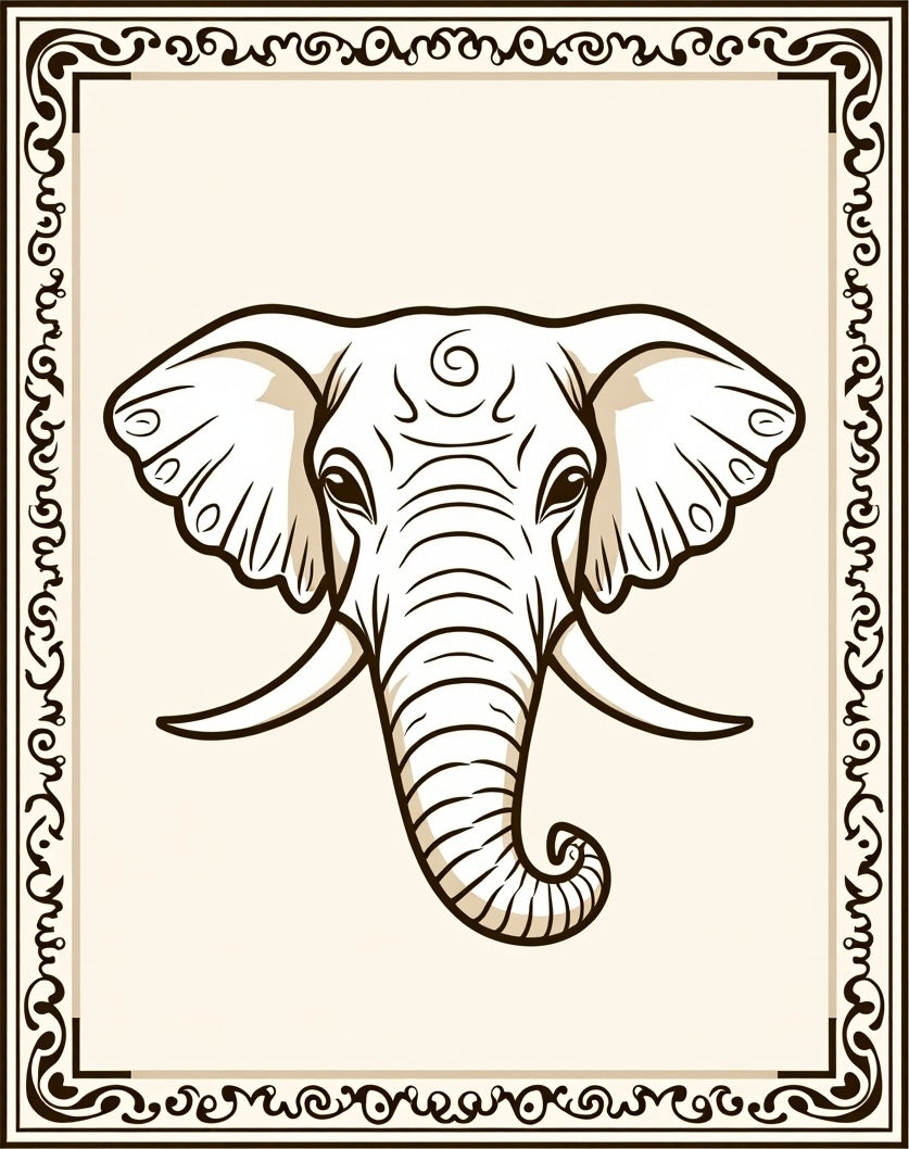 Bold Elephant Head with Ornate Border Rug