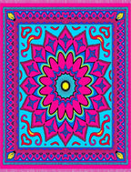 Vibrant Pink Blue Sunburst Mandala Rug