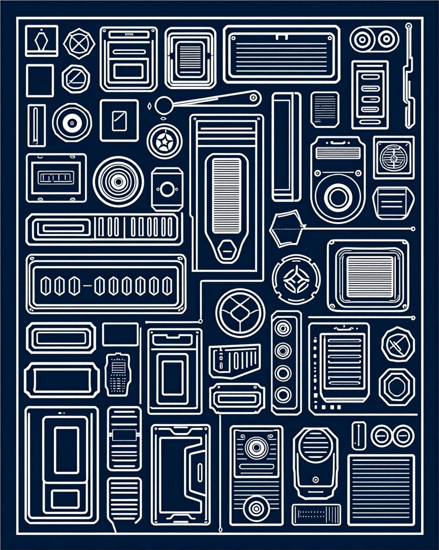 Futuristic Geometric Tech Blueprint Rug