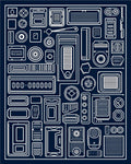 Futuristic Geometric Tech Blueprint Rug