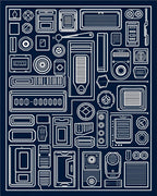 Futuristic Geometric Tech Blueprint Rug