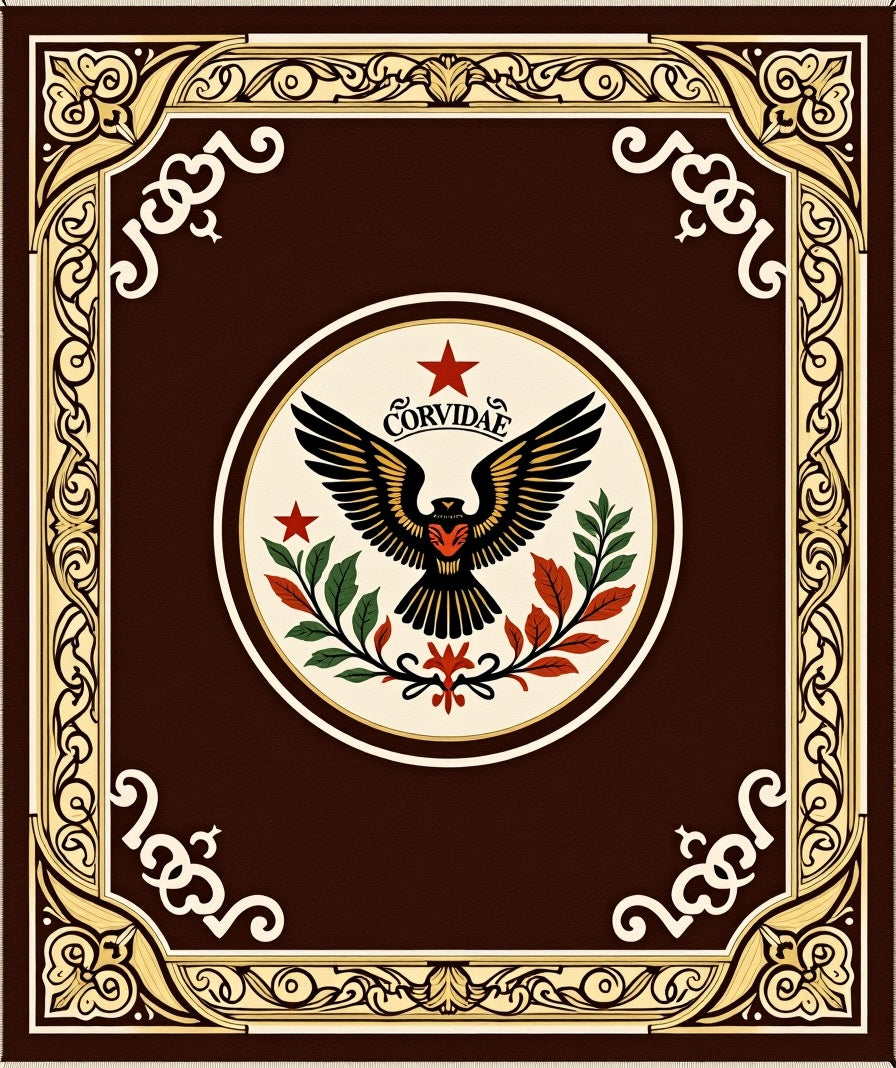 Rich Brown Emblem Bordered Rug
