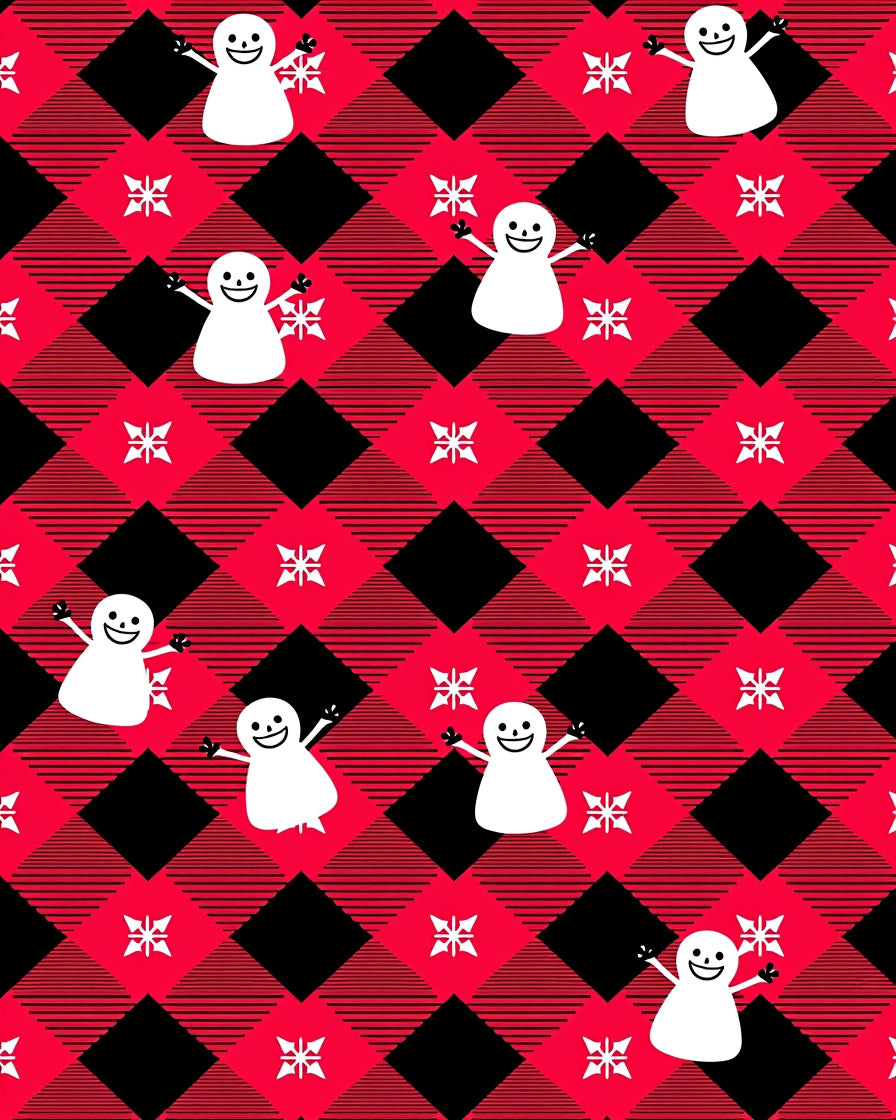 Red Black Buffalo Plaid Snowman Medallion Rug