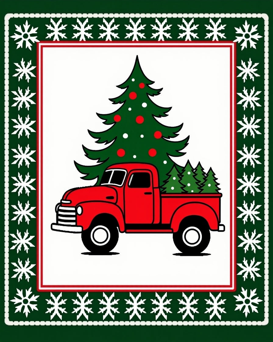 Classic Red Truck Christmas Tree Rug