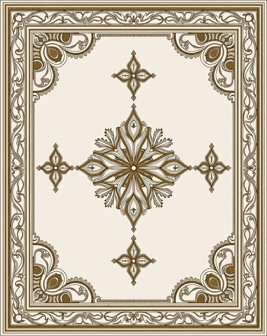 Gold Floral Medallion Border Rug