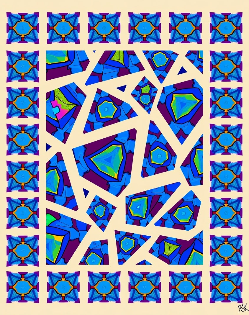 Vibrant Blue Geometric Kaleidoscope Rug