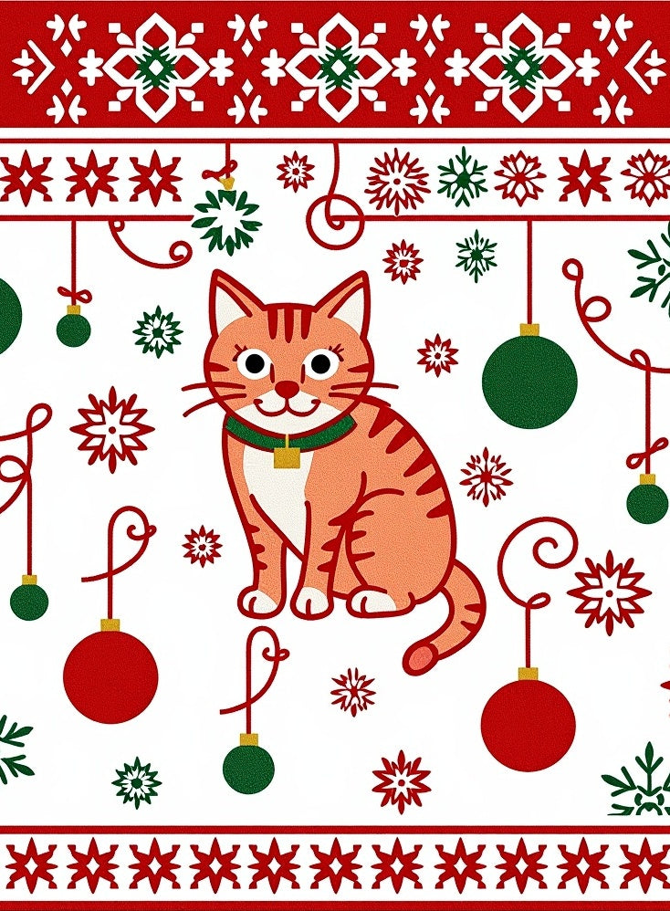 Orange Cat Christmas Ornament Snowflake Rug