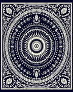 Deep Blue Cream Nested Mandala Rug