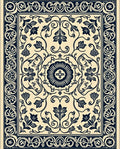 Vintage Navy Floral Bordered Rug