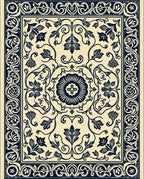 Vintage Navy Floral Bordered Rug