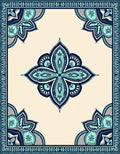 Teal Navy Floral Medallion Border Rug