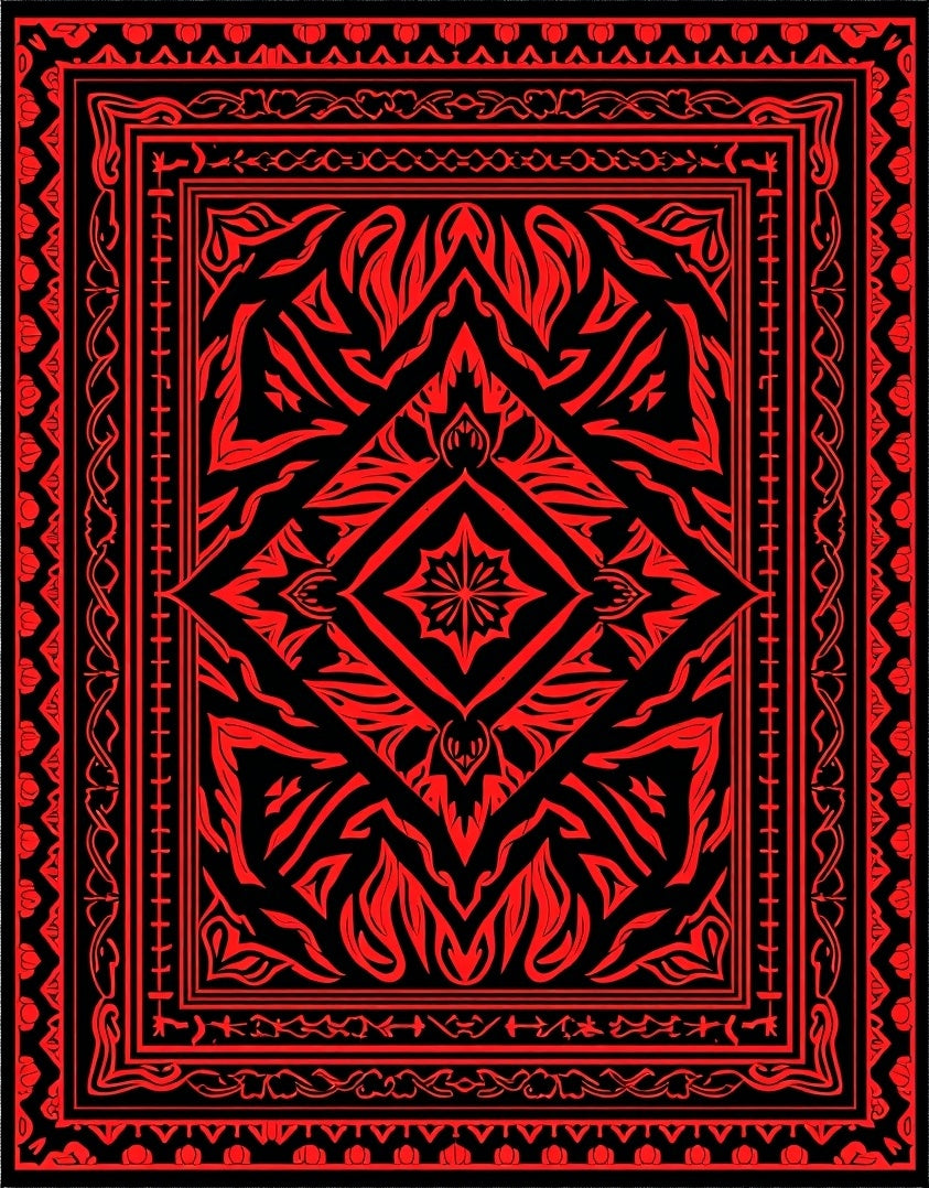 Bold Red Ornamental Diamond Rug