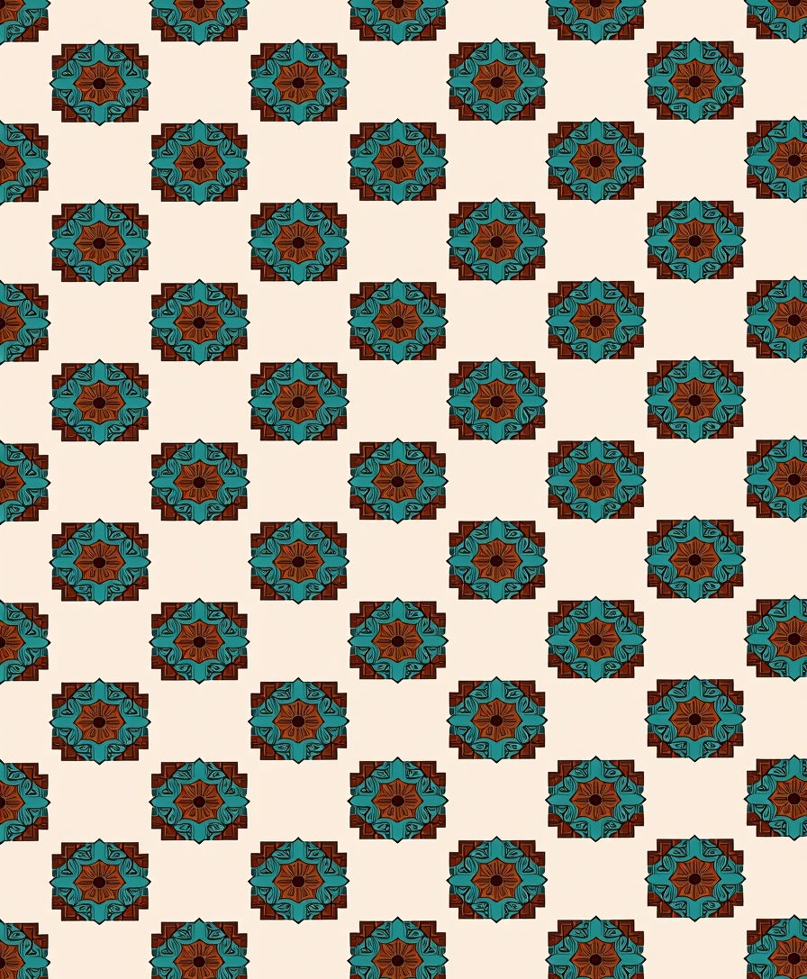 Rustic Teal and Brown Medallion Rug