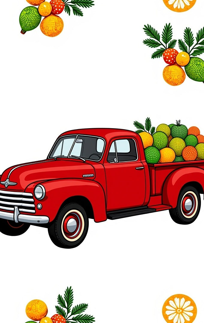Vibrant Red Truck Citrus Harvest Rug
