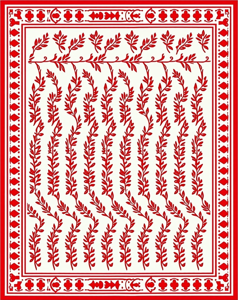 Crimson Vine Botanical Repeat Rug