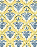 Yellow and Blue Damask Scroll Rug