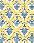Yellow and Blue Damask Scroll Rug