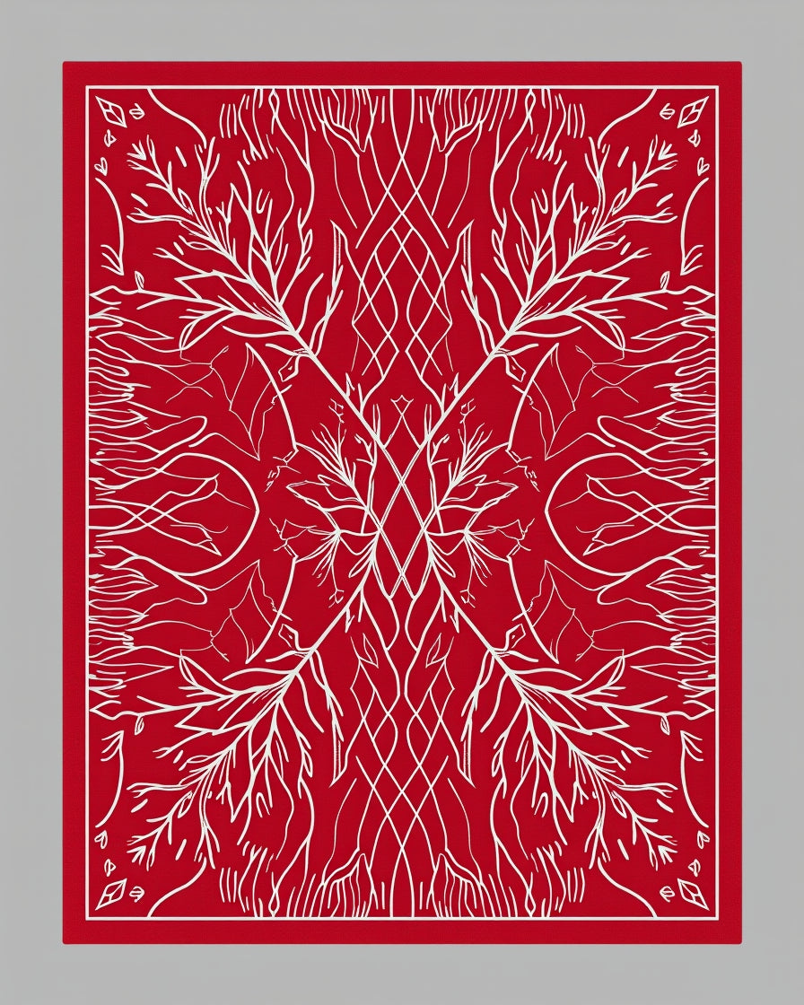 Crimson White Root Mandala Accents Rug