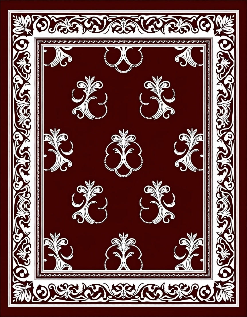 Deep Red Classic Floral Arch Rug