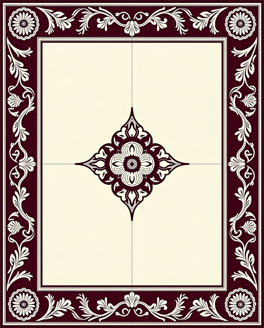 Deep Cherry Floral Medallion Border Rug