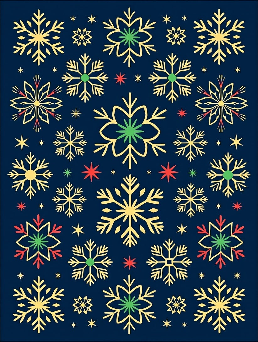Gold Snowflake Star Red Green Motif Rug