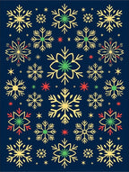 Gold Snowflake Star Red Green Motif Rug