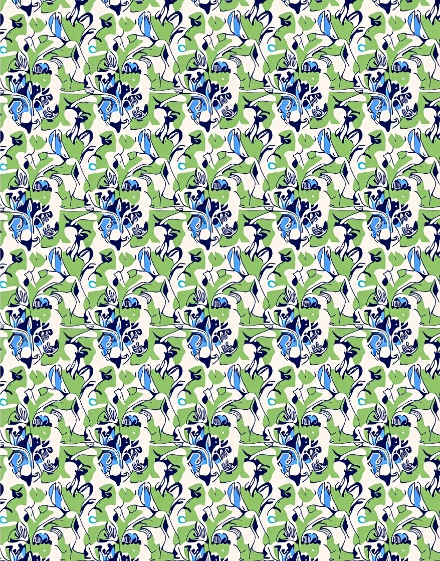 Contemporary Blue Green Floral Bloom Rug