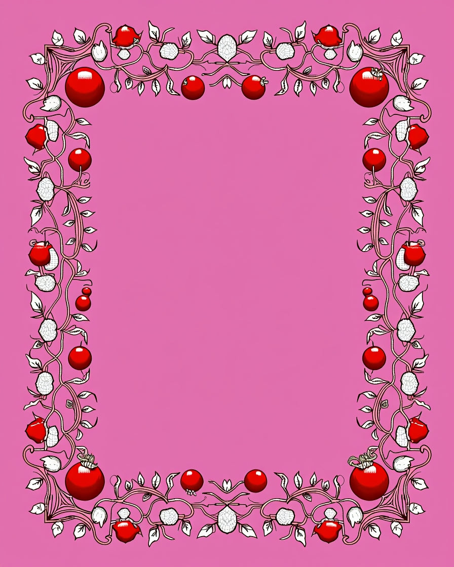 Pink Red Berry Vine Border Rug
