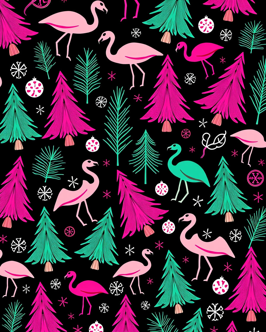 Pink Flamingo Festive Christmas Trees Rug