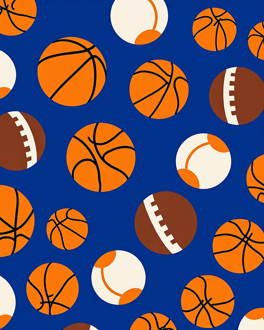 Orange Blue Sports Balls Scatter Rug