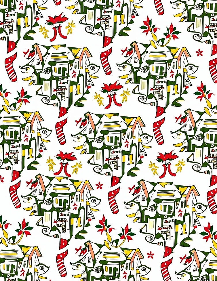 Red Green Yellow Abstract Village Folk Rug