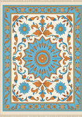 Aqua Orange Floral Star Medallion Rug