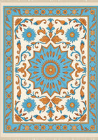 Aqua Orange Floral Star Medallion Rug